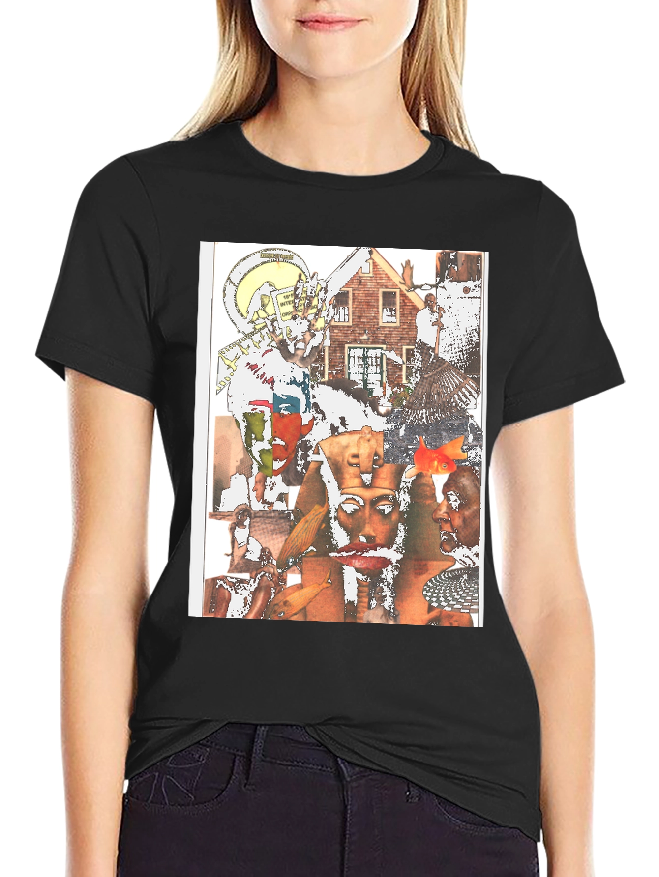 Unique Collage Graphic Tee - Black