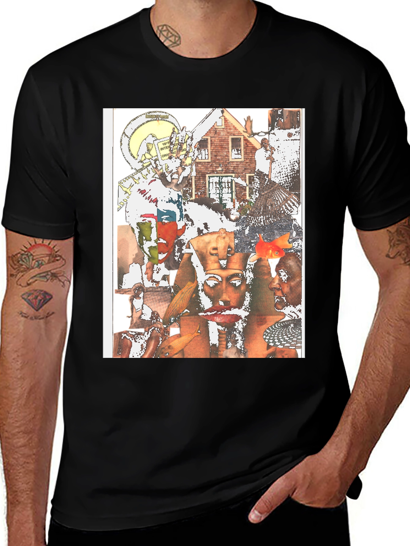 Unique Collage Graphic Tee - Black