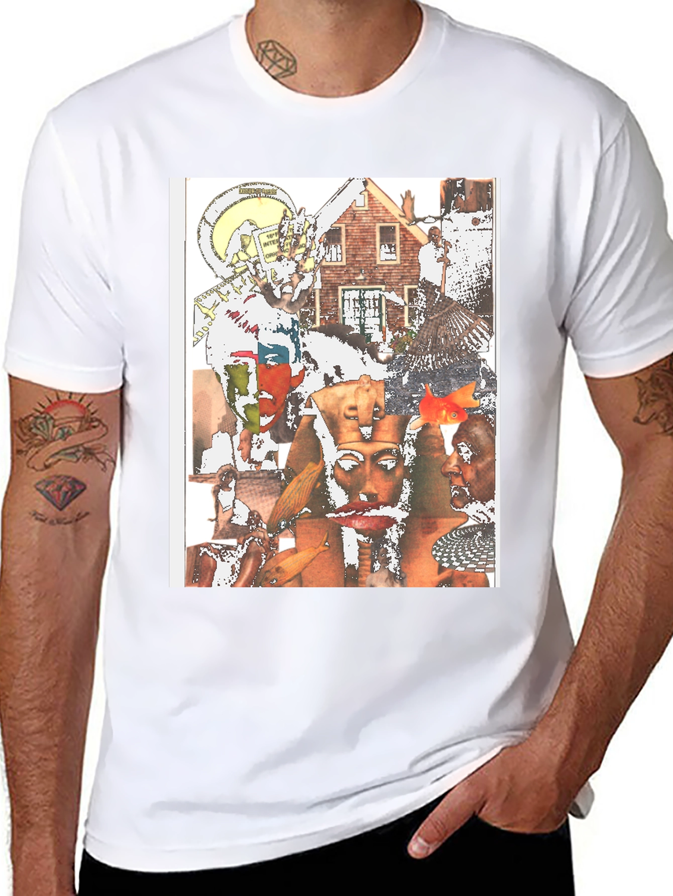 Unique Collage Graphic Tee - Black