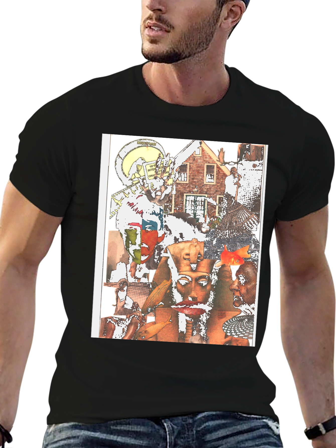 Unique Collage Graphic Tee - Black