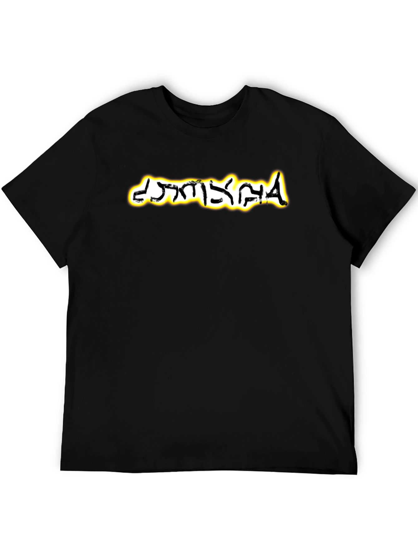 Graphic Tee: Unique Script Soft Black Cotton