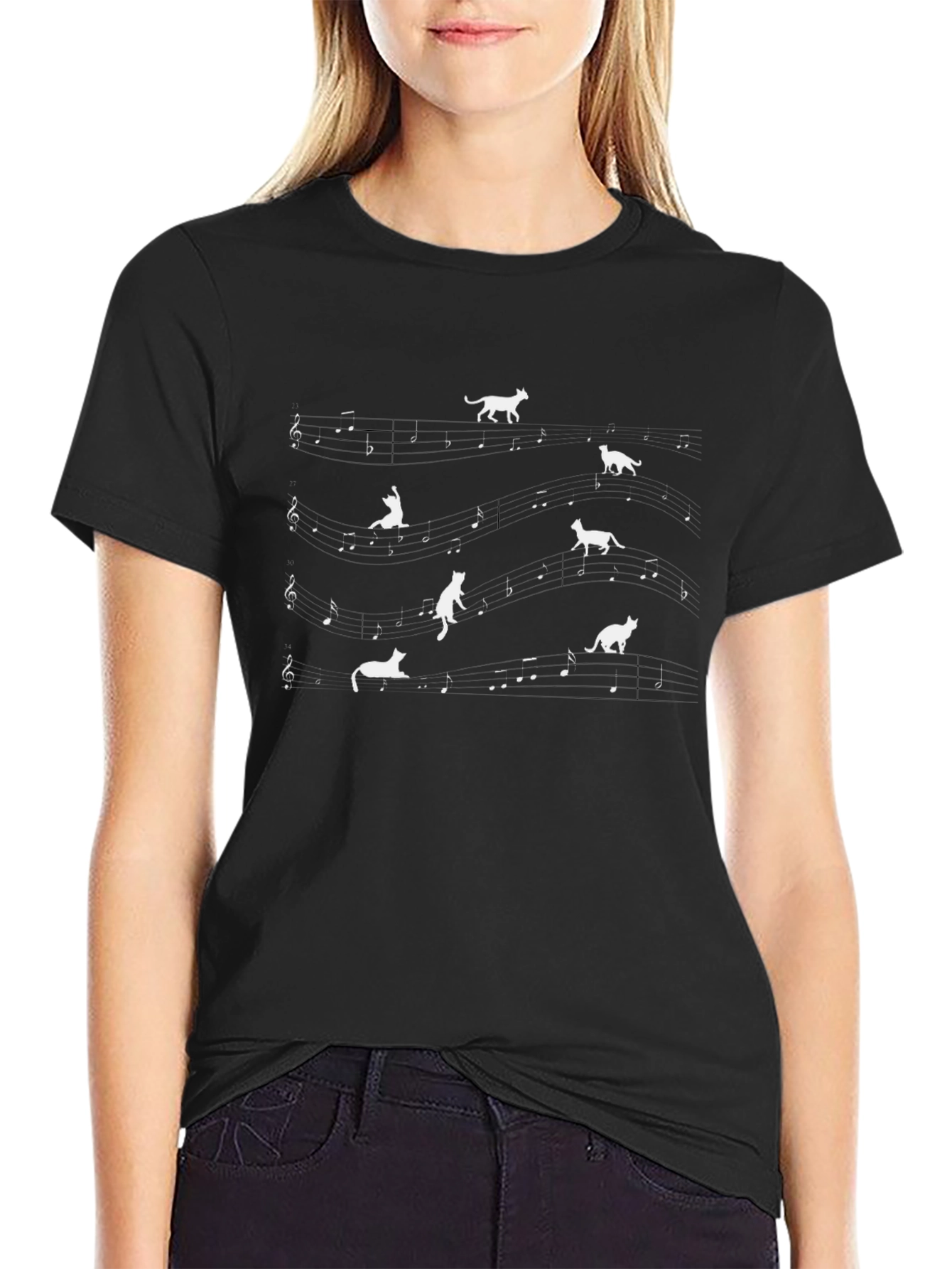 Musical Cats Graphic T-Shirt - Black