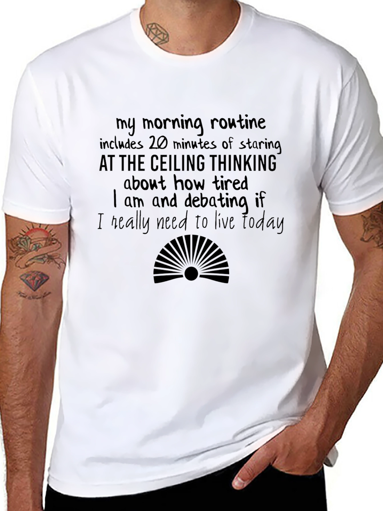 Humorous Morning Routine Black T-Shirt