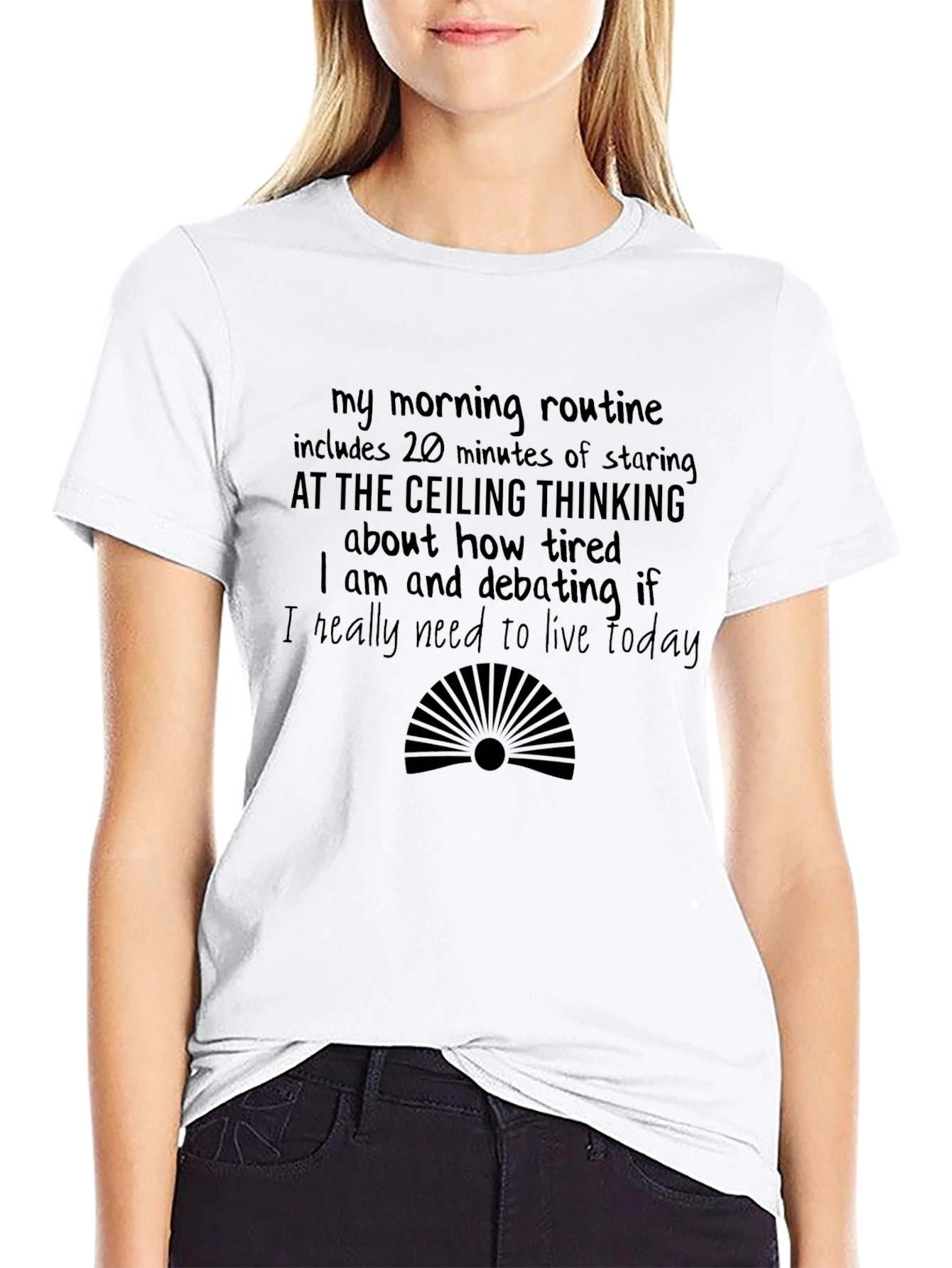 Humorous Morning Routine Black T-Shirt