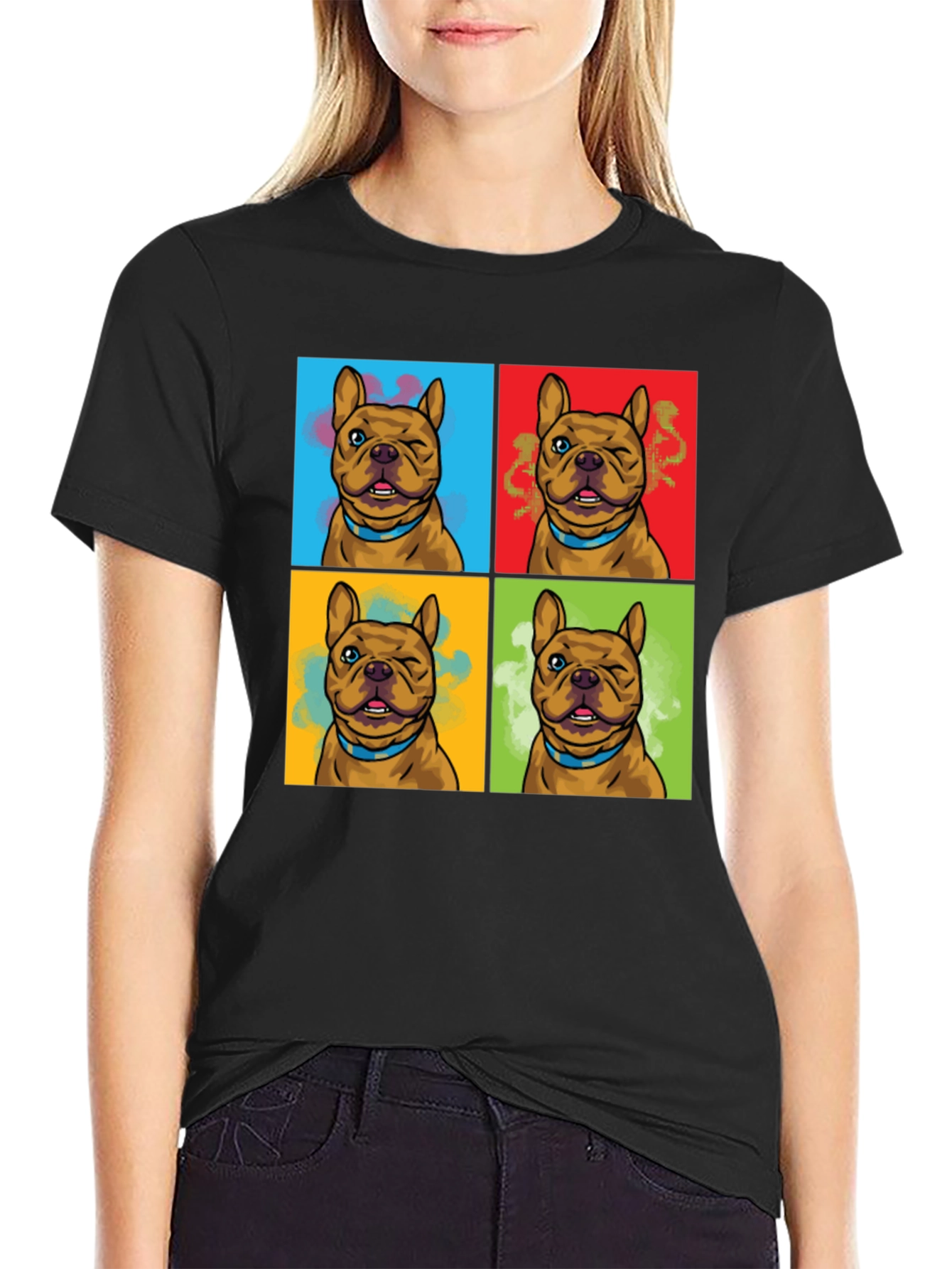 Pop Art Bulldog Graphic Tee - Black T-Shirt