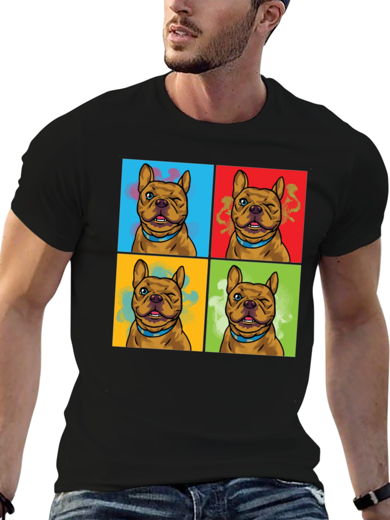 Pop Art Bulldog Graphic Tee - Black T-Shirt