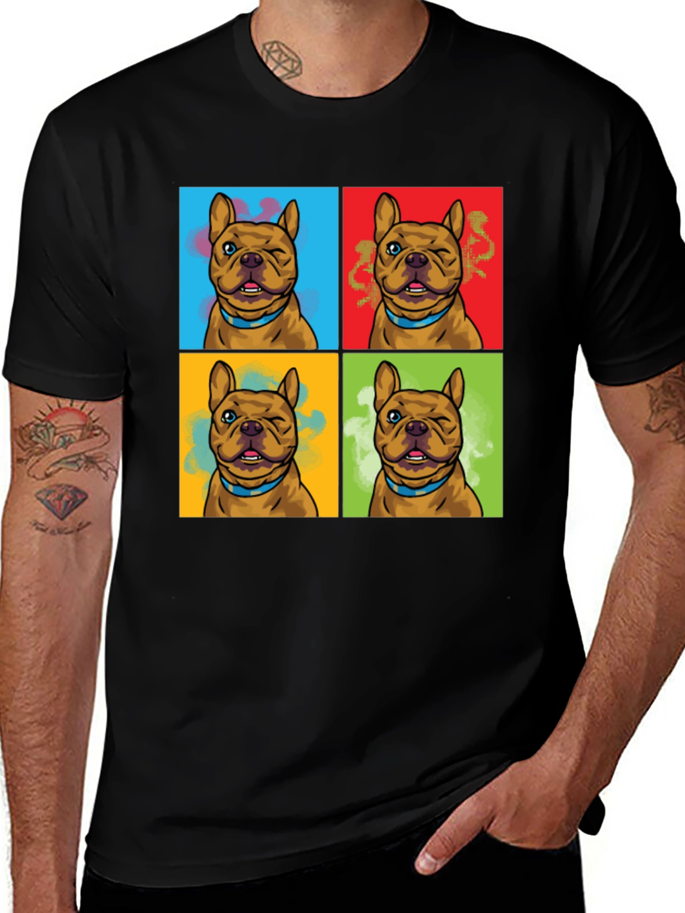 Pop Art Bulldog Graphic Tee - Black T-Shirt