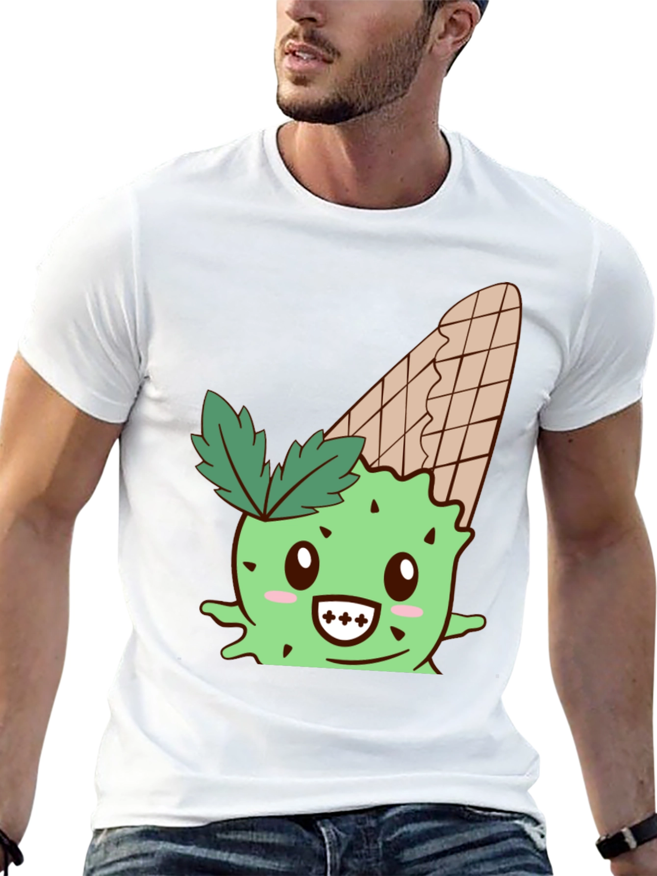 Cute Ice Cream Cactus Graphic Tee - Black