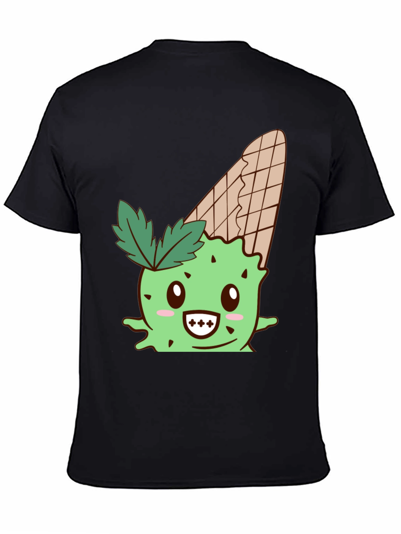 Cute Ice Cream Cactus Graphic Tee - Black