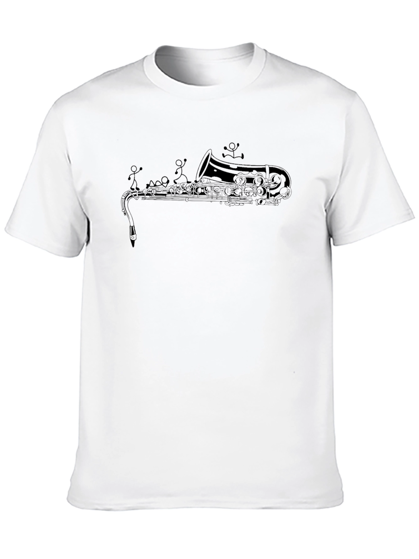 Saxophone Stick Figures Graphic T-Shirt - Unique Music Tee