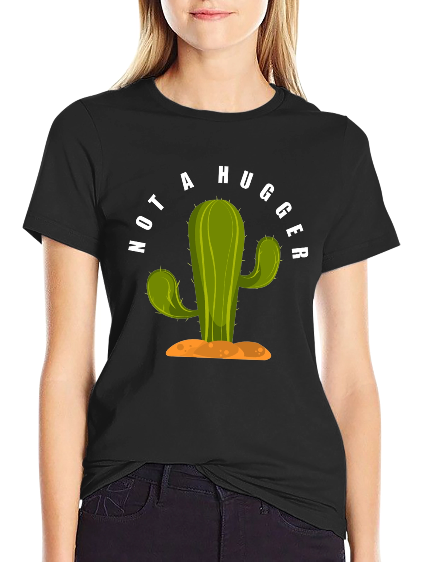 Not A Hugger Cactus Graphic T-Shirt