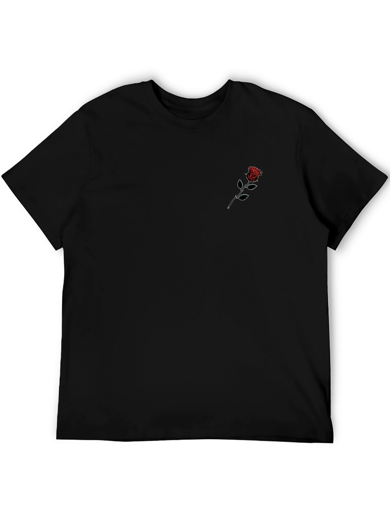 Rose Embroidered Black T-Shirt