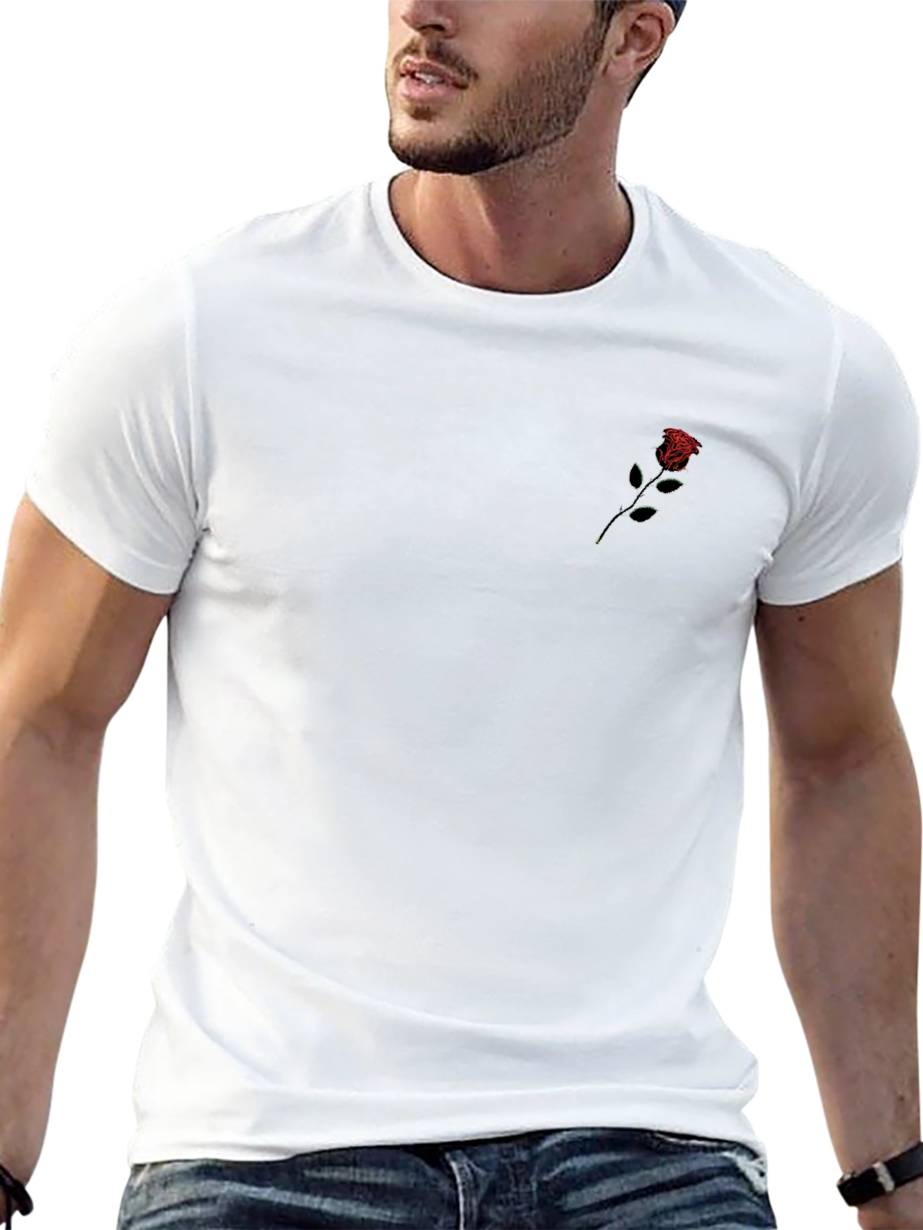 Rose Embroidered Black T-Shirt