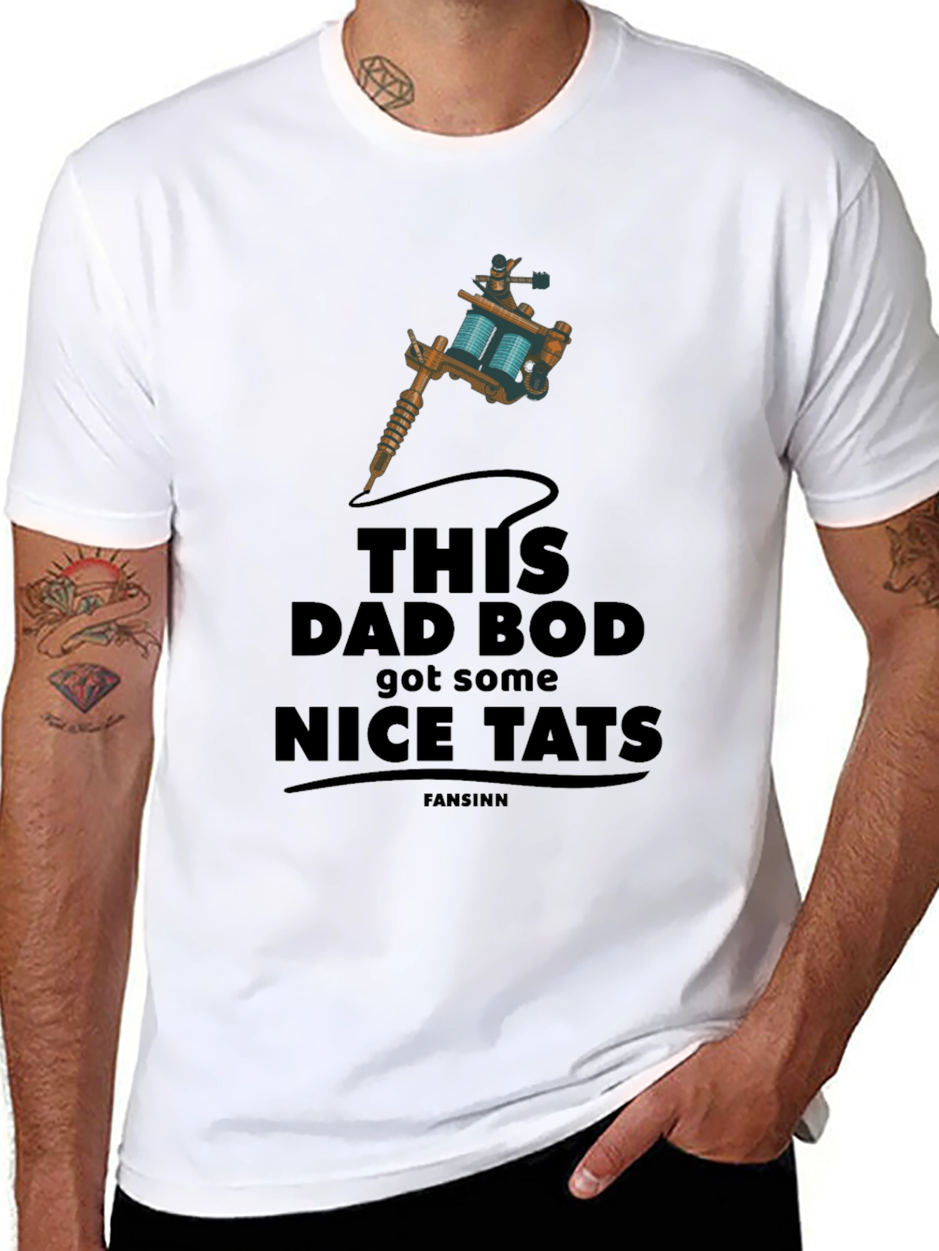 Dad Bod Nice Tats Tattoo Machine Graphic T-Shirt