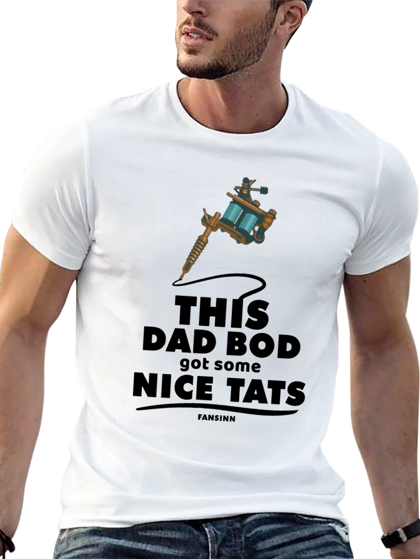 Dad Bod Nice Tats Tattoo Machine Graphic T-Shirt