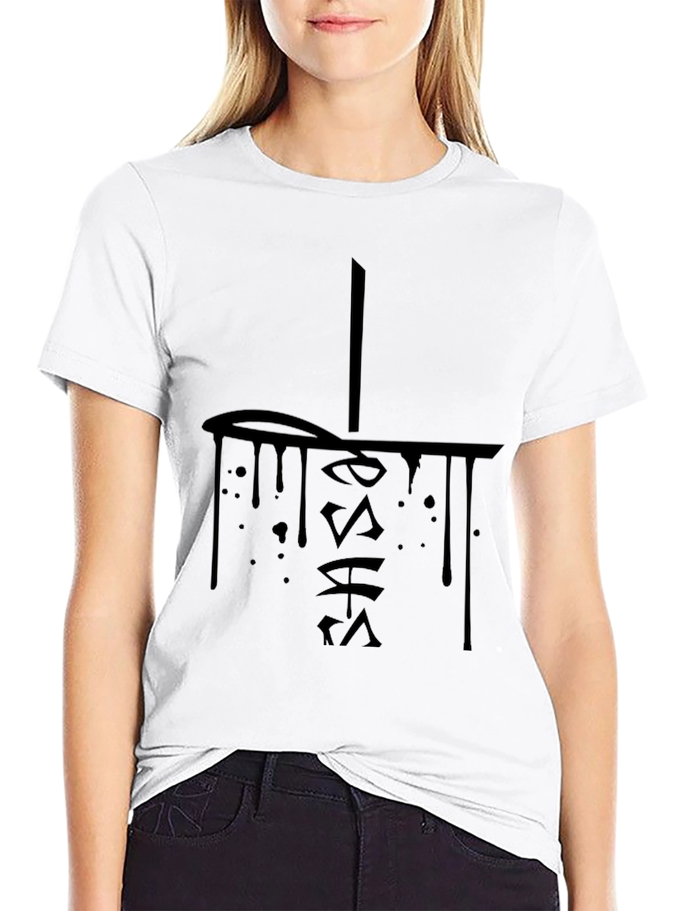 Edgy Black Graphic Tee - Dripping Ink Style