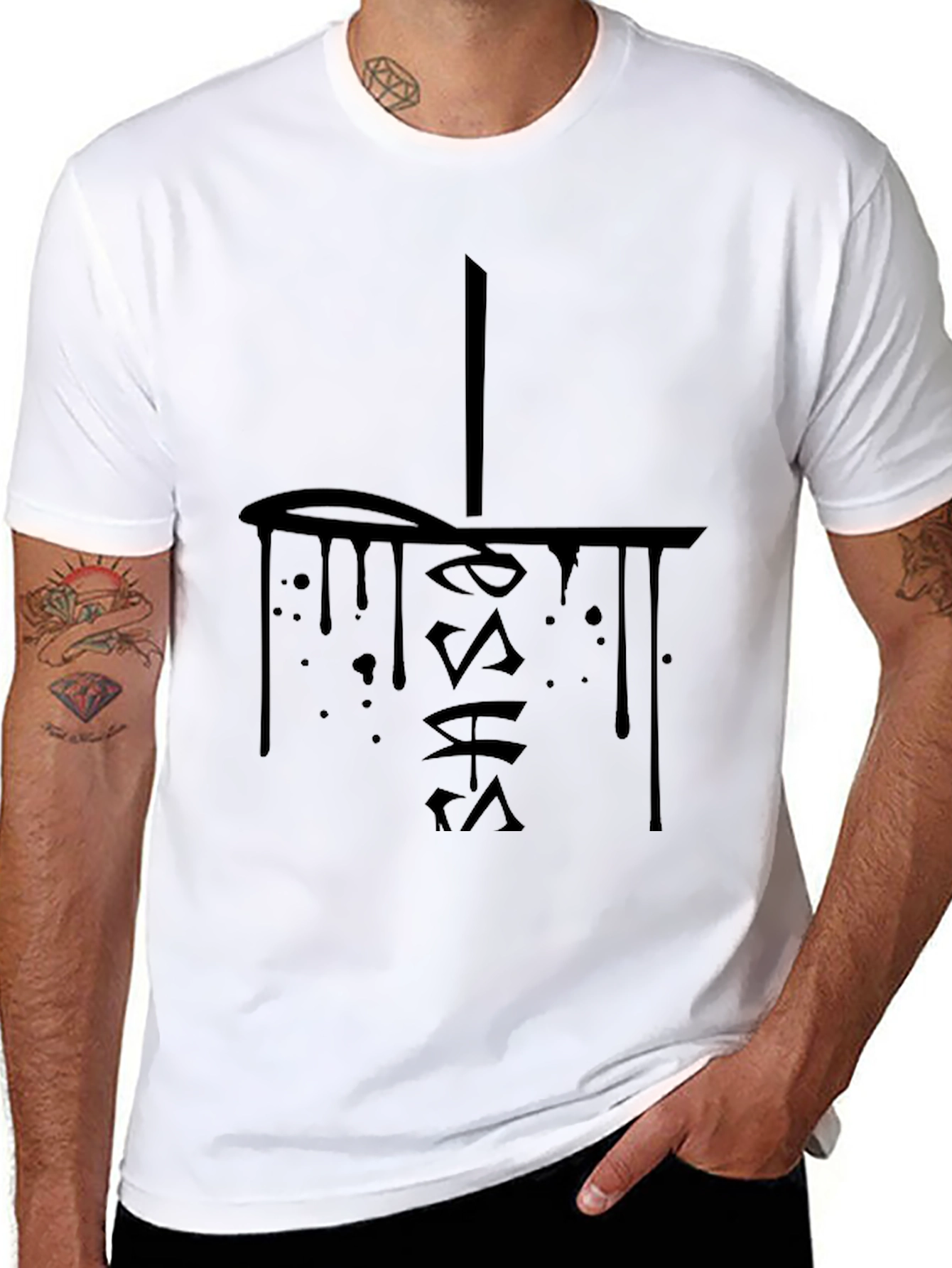 Edgy Black Graphic Tee - Dripping Ink Style