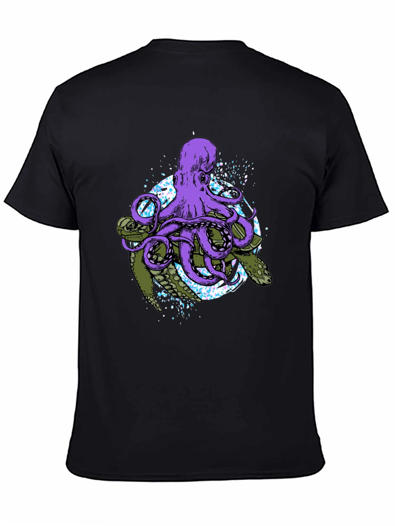 Octopus & Turtle Graphic Print Black T-Shirt