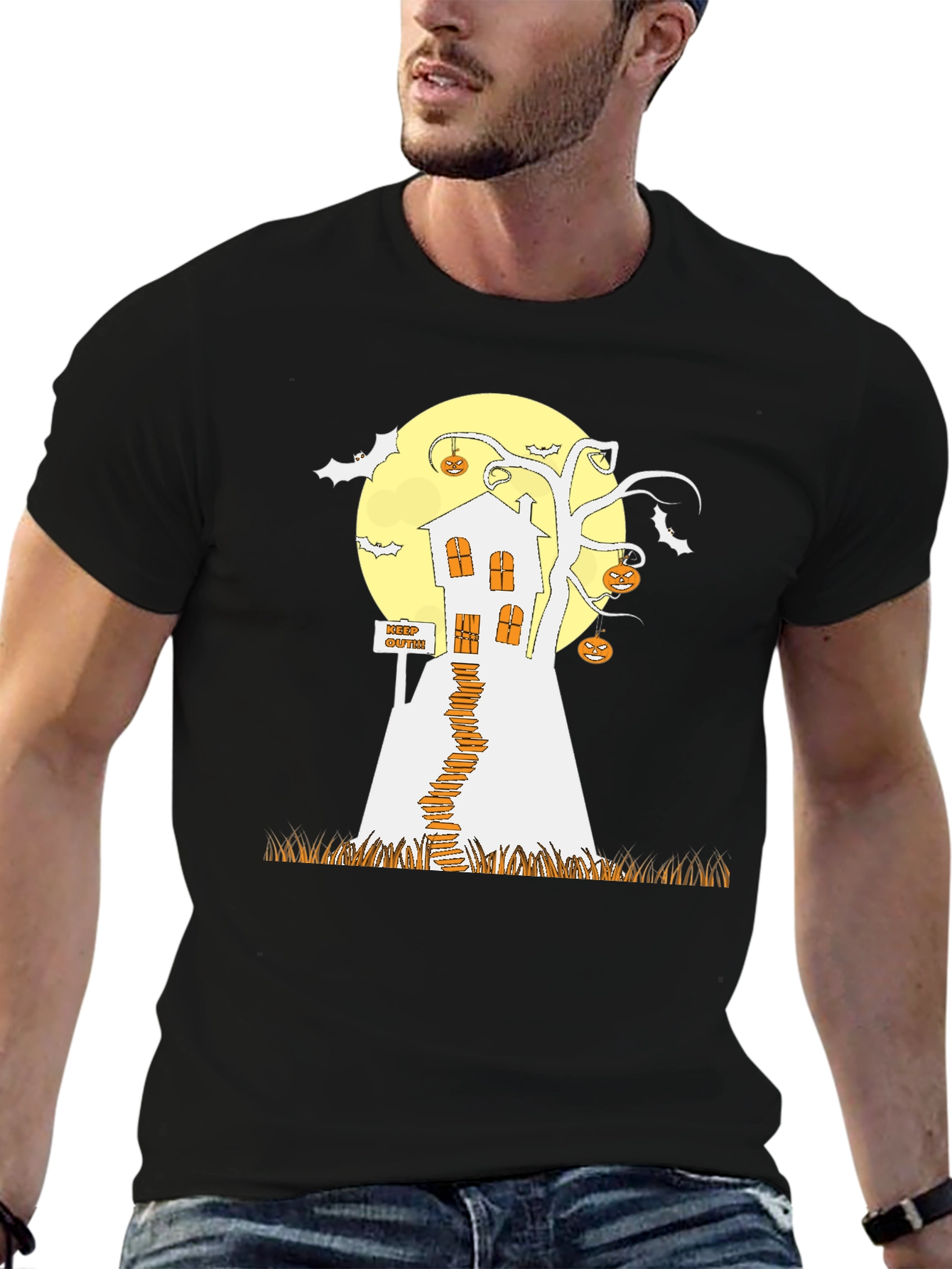 Spooky Halloween T-Shirt: Haunted House Design