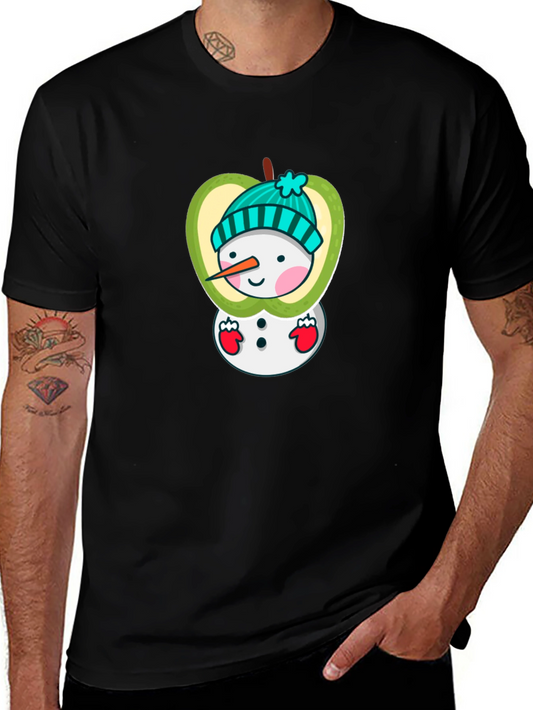 Apple Snowman Graphic Tee - Festive Holiday Shirt