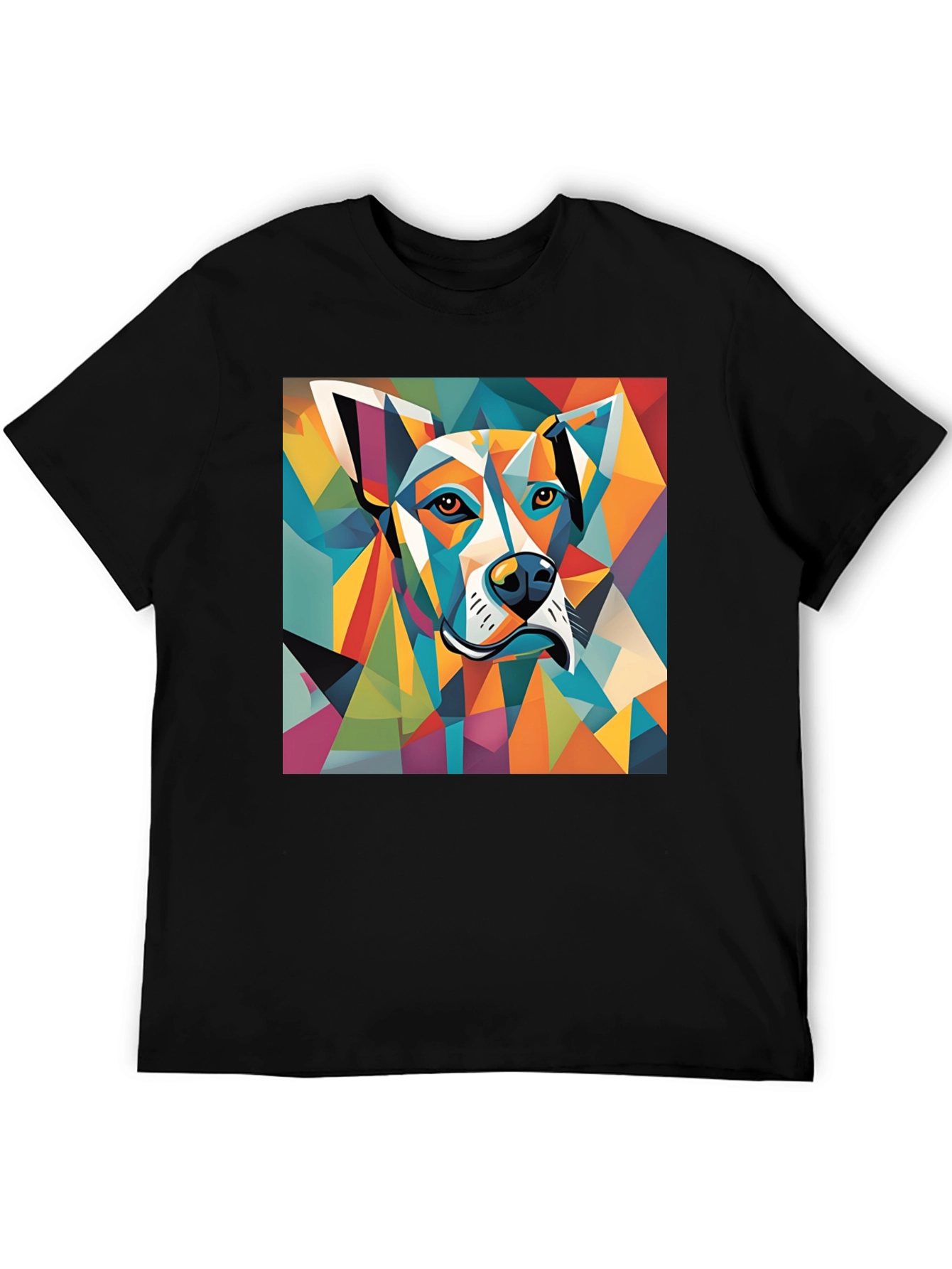 Geometric Dog Graphic Tee - Modern Art Style Shirt