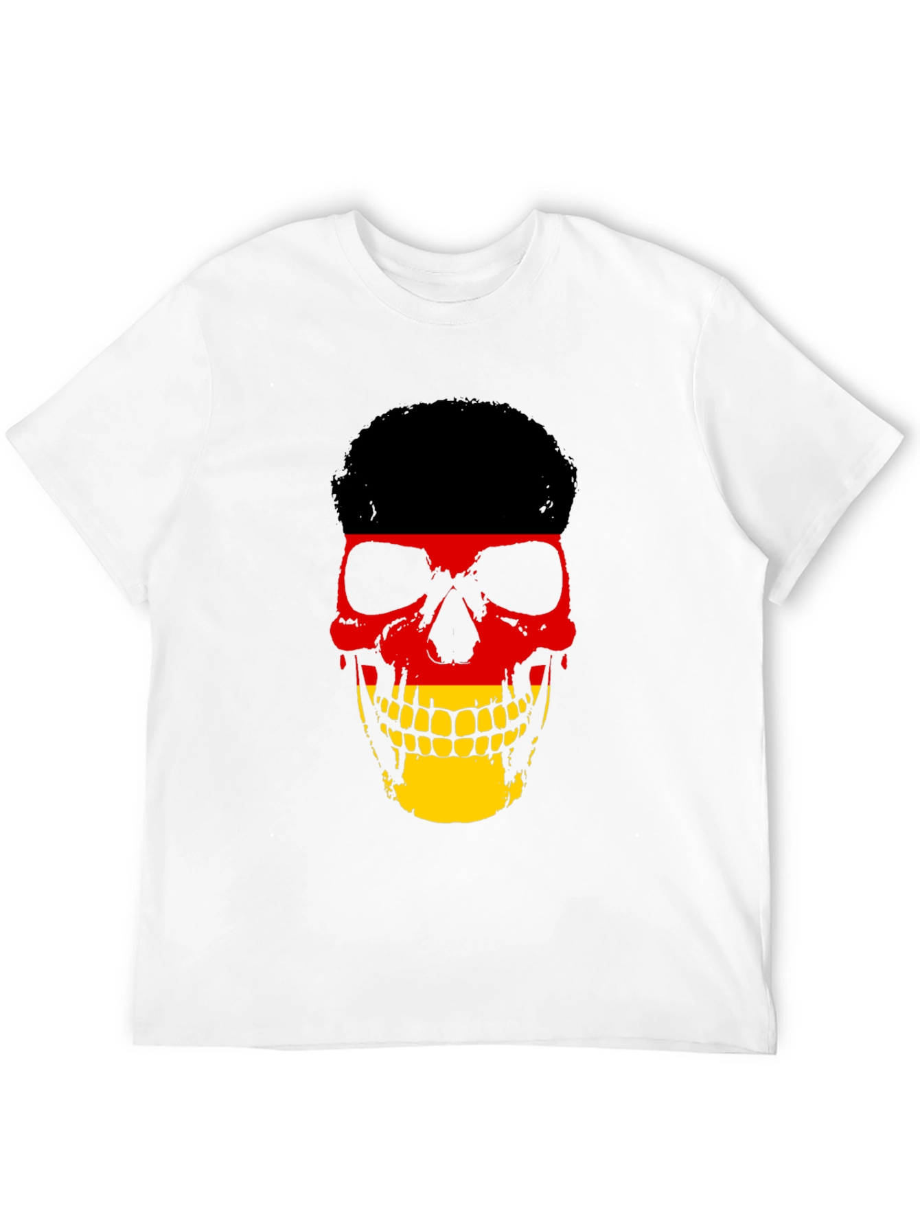 German Flag Skull Graphic Tee - Black Cotton T-Shirt