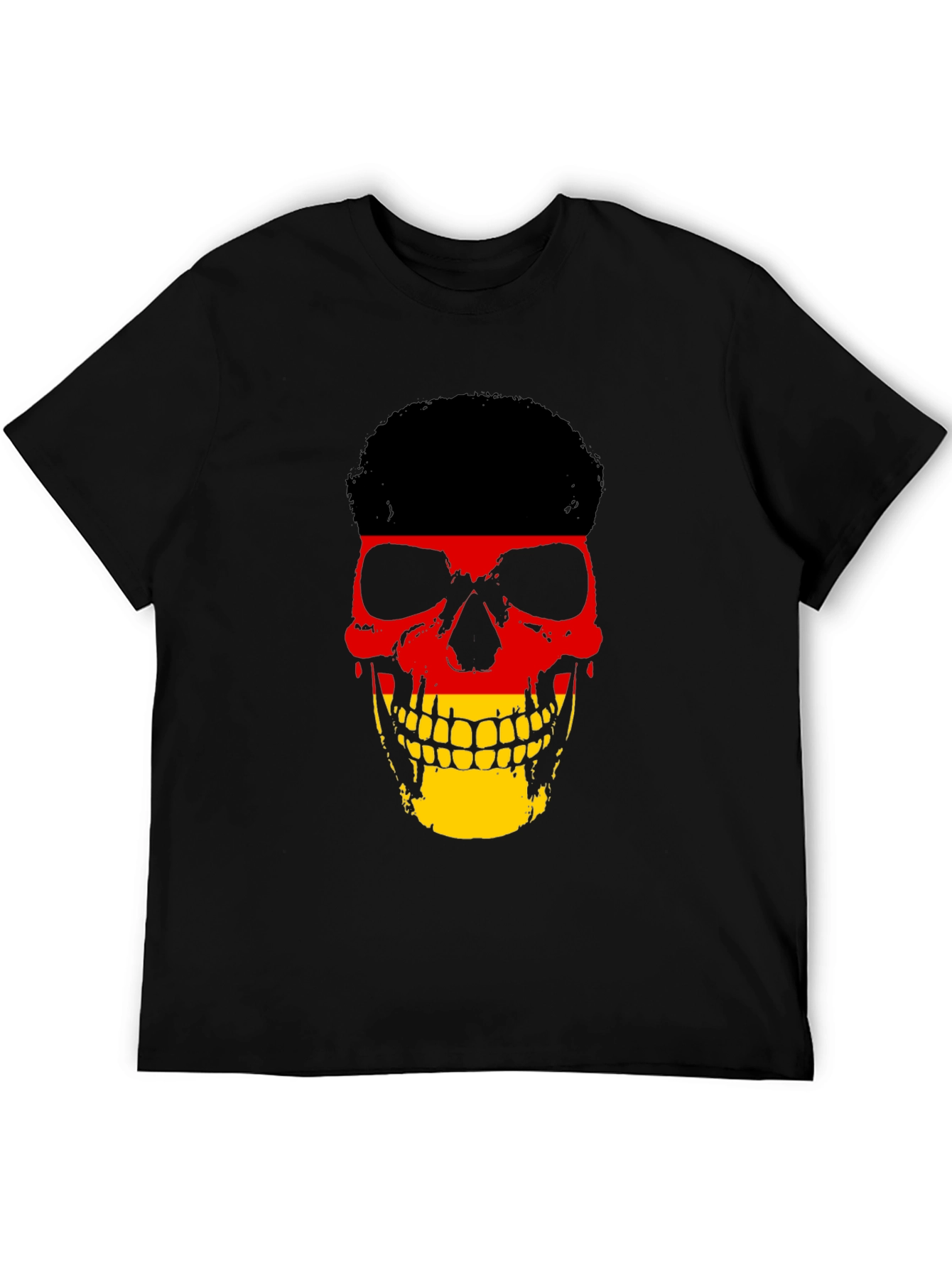 German Flag Skull Graphic Tee - Black Cotton T-Shirt