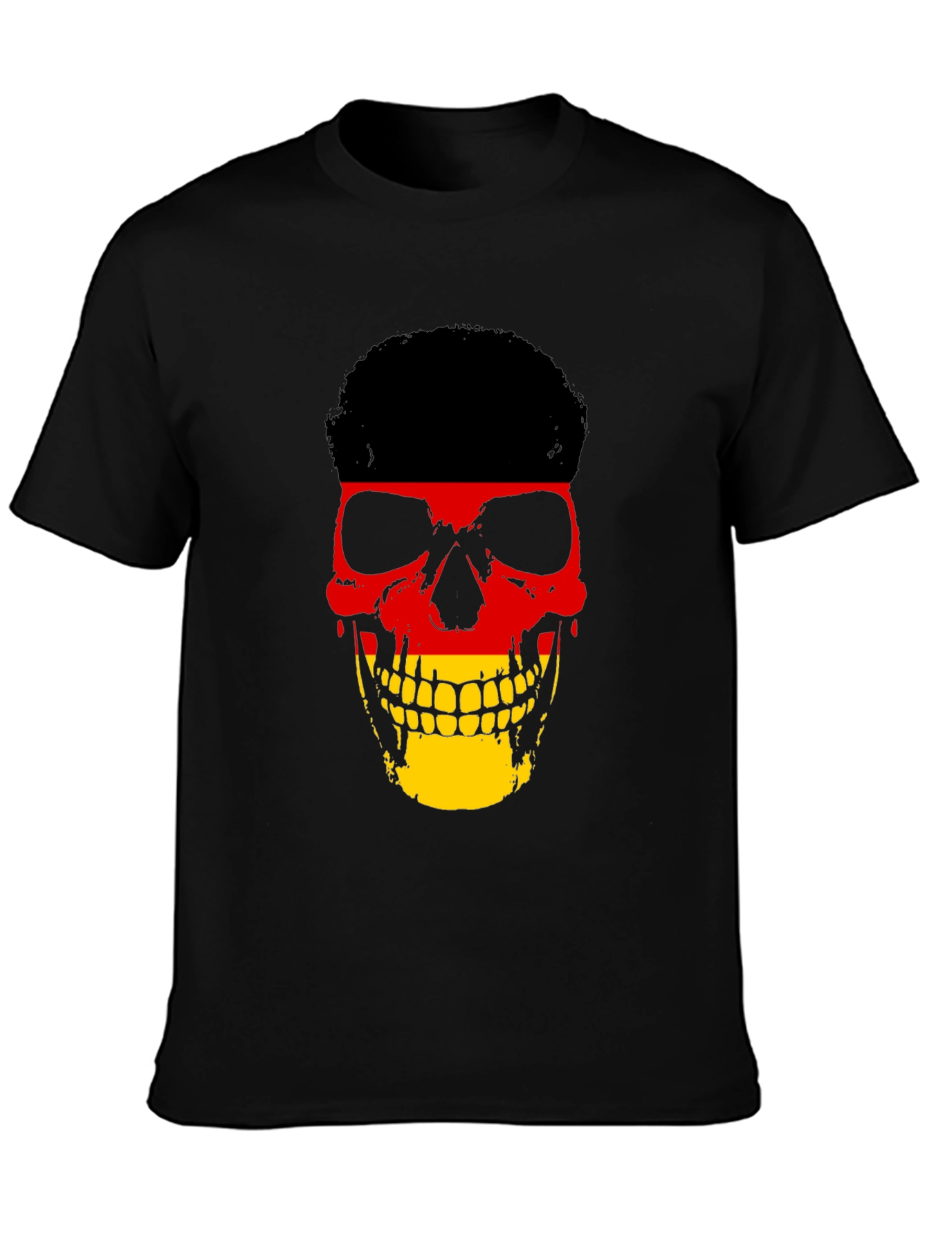 German Flag Skull Graphic Tee - Black Cotton T-Shirt