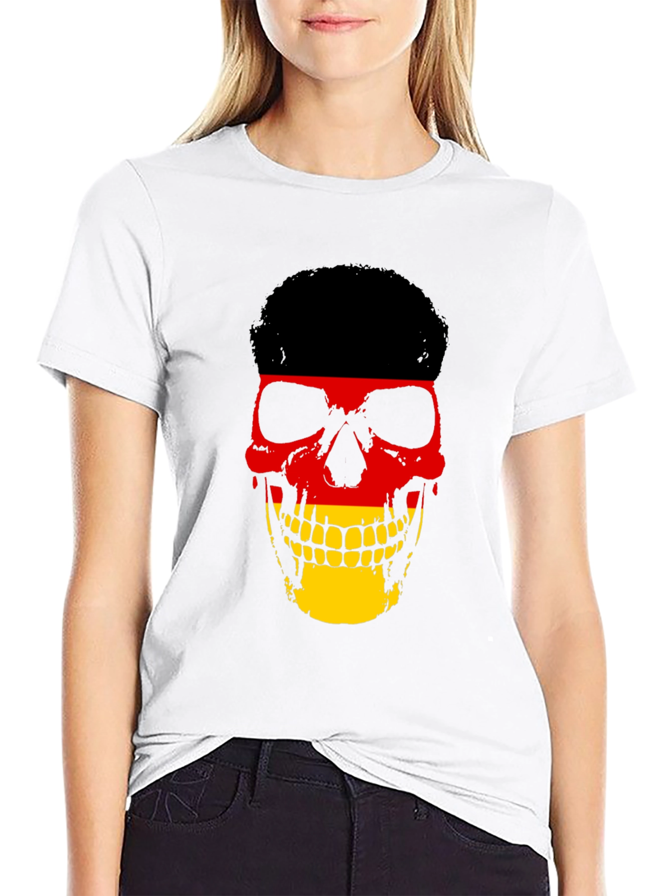 German Flag Skull Graphic Tee - Black Cotton T-Shirt