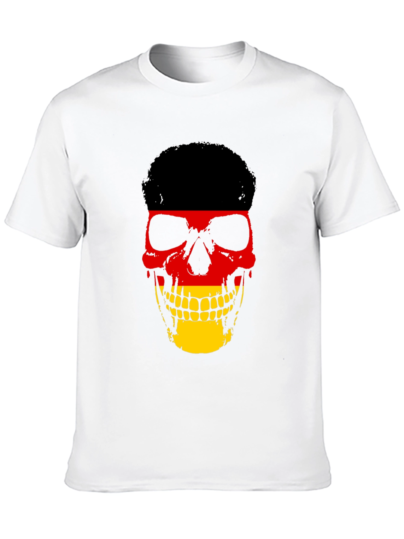 German Flag Skull Graphic Tee - Black Cotton T-Shirt