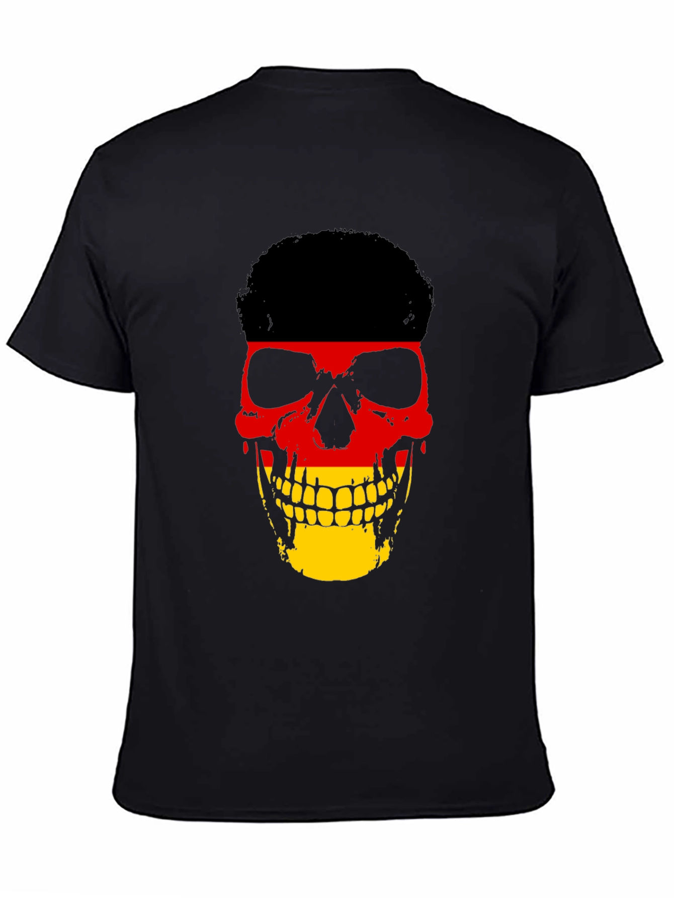 German Flag Skull Graphic Tee - Black Cotton T-Shirt