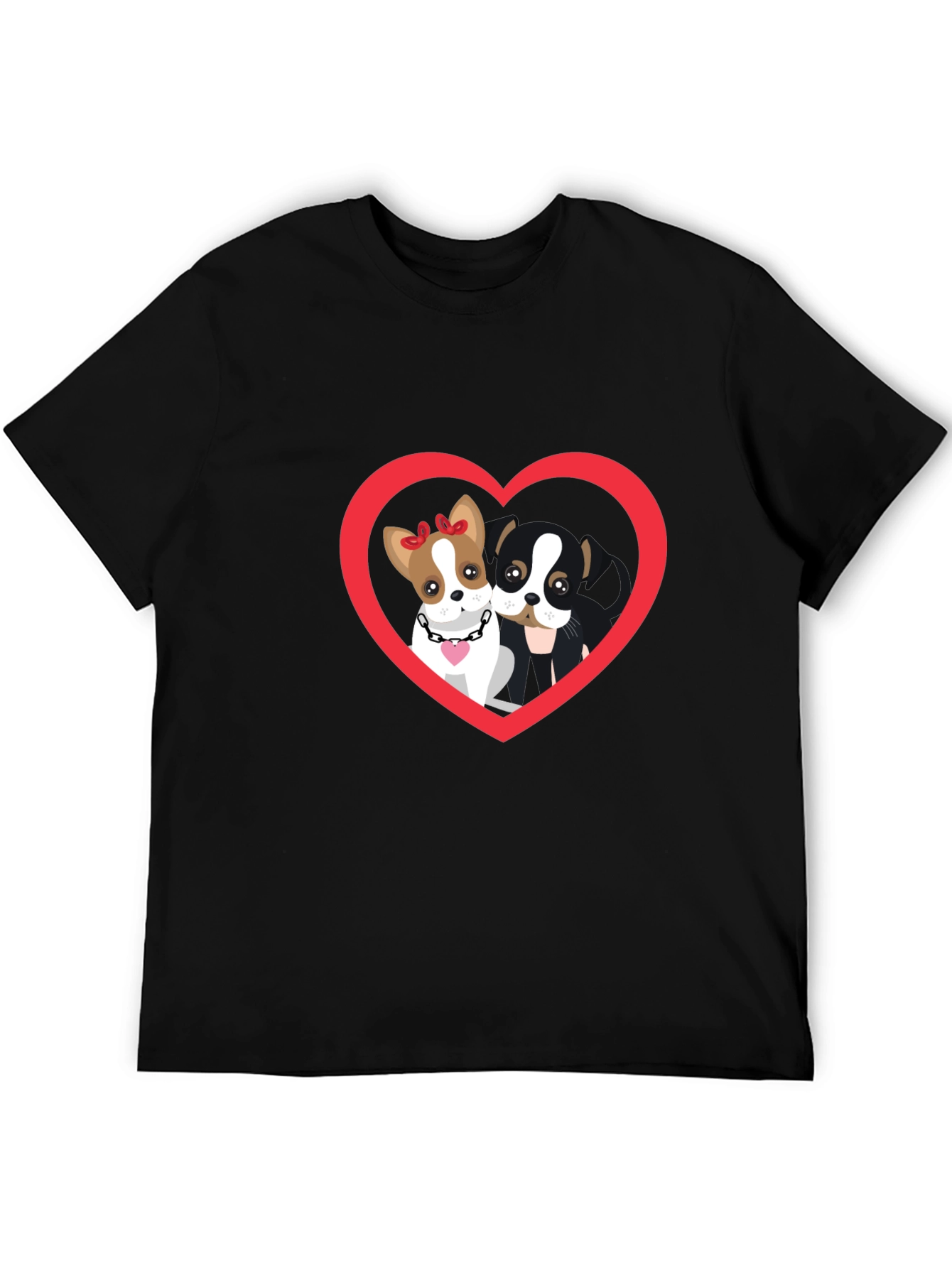 Dog Lovers Heart Graphic Tee - Black Cotton T-Shirt