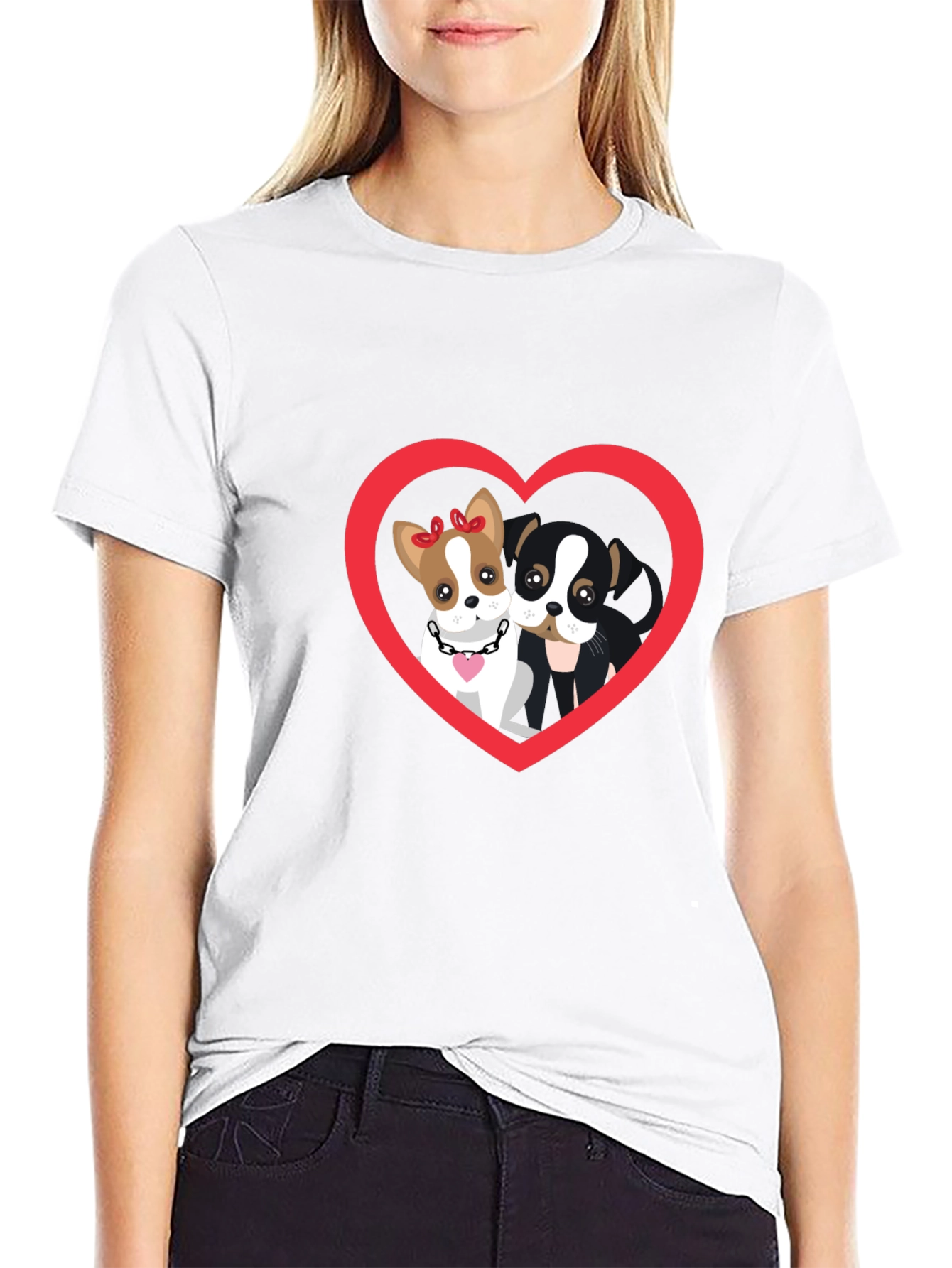 Dog Lovers Heart Graphic Tee - Black Cotton T-Shirt