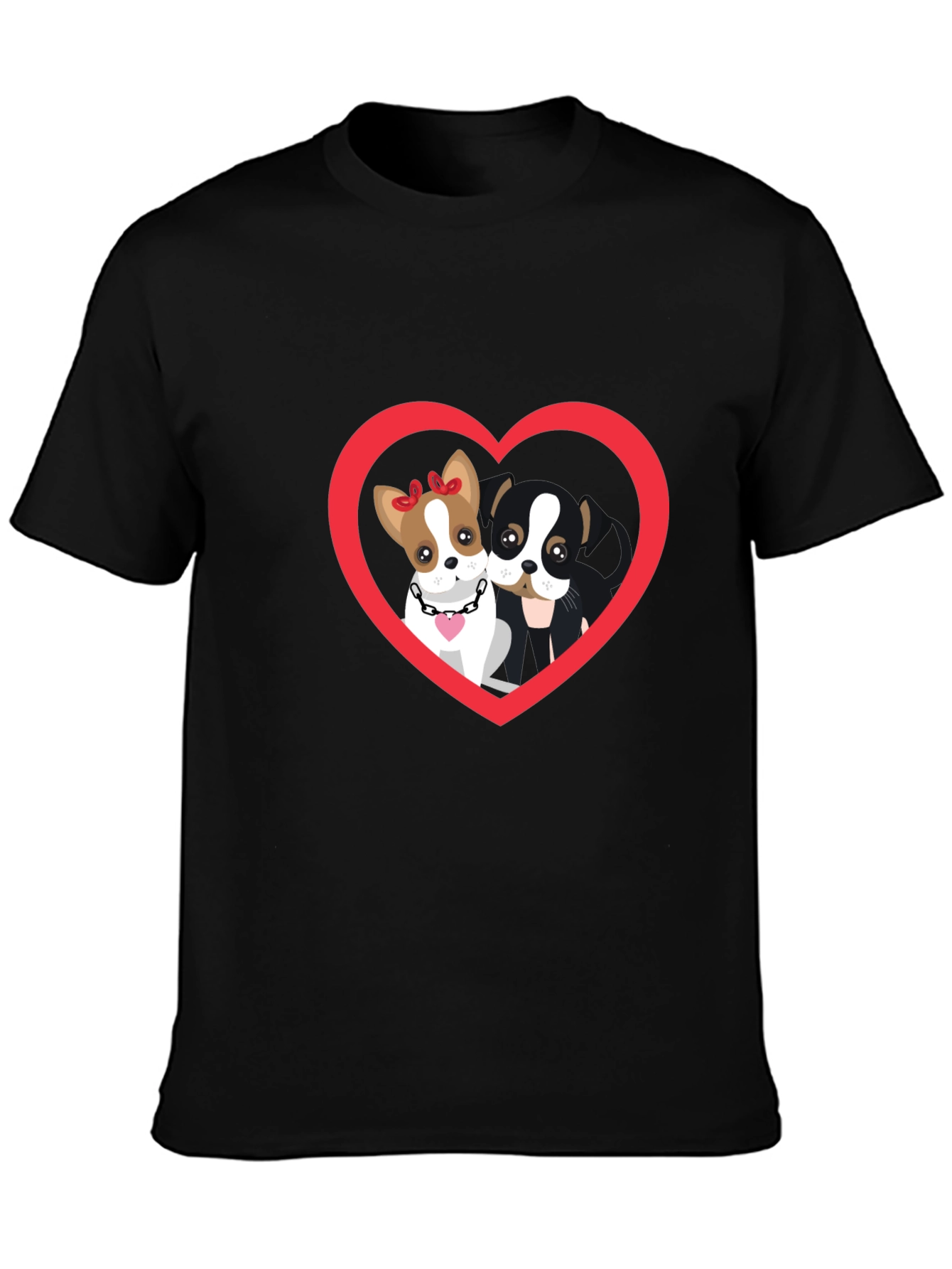 Dog Lovers Heart Graphic Tee - Black Cotton T-Shirt