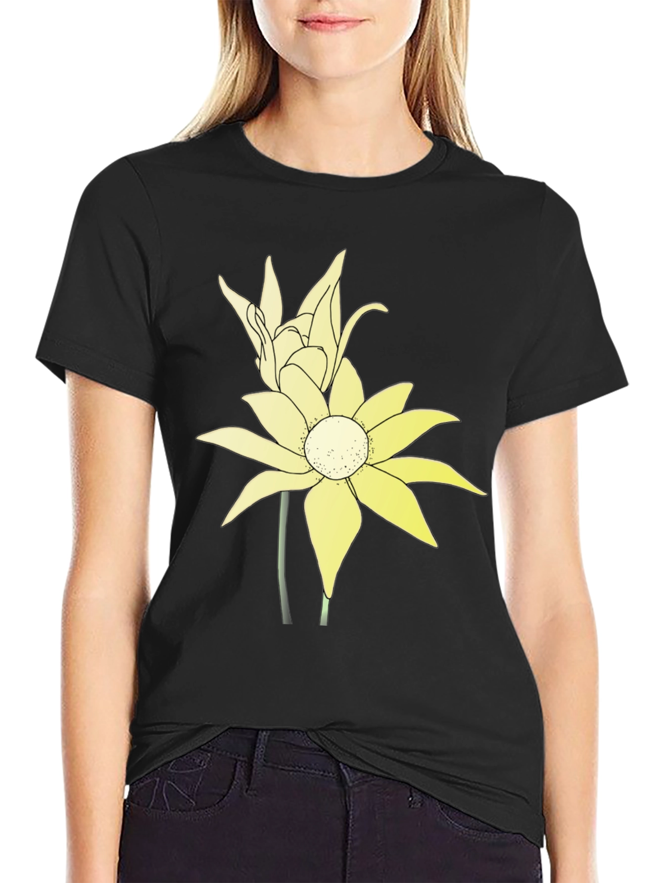 Floral Graphic Tee - Black Cotton Blend