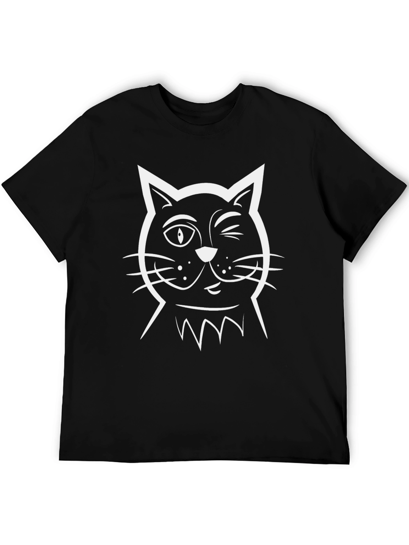 Mens Black Cat Graphic T-Shirt - Winking Kitten Design