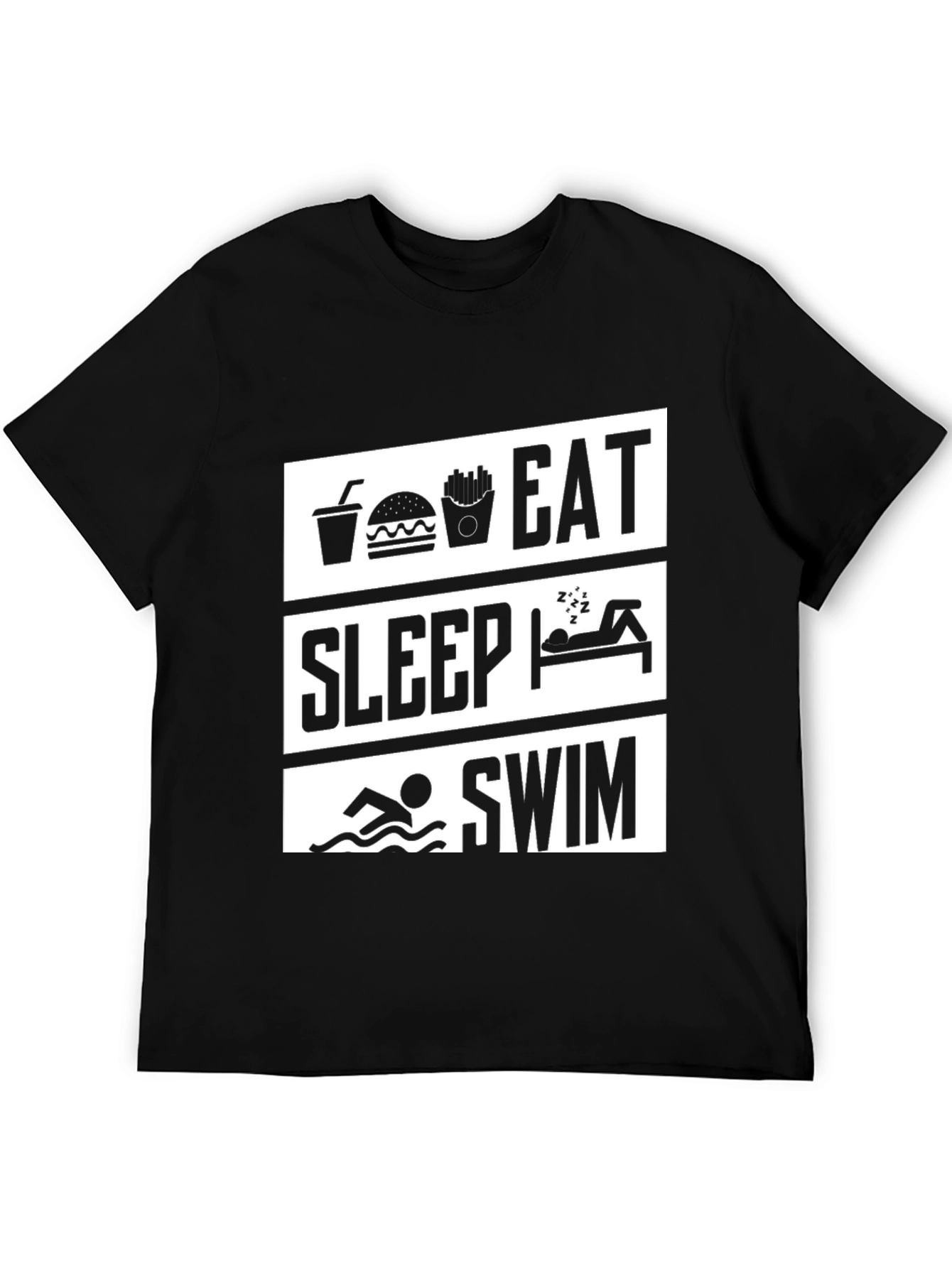Eat Sleep Swim Graphic Tee - Black Cotton T-Shirt