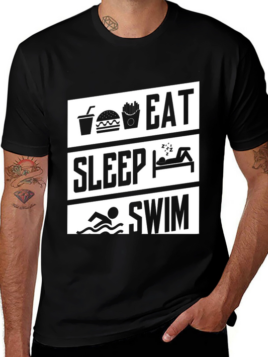 Eat Sleep Swim Graphic Tee - Black Cotton T-Shirt