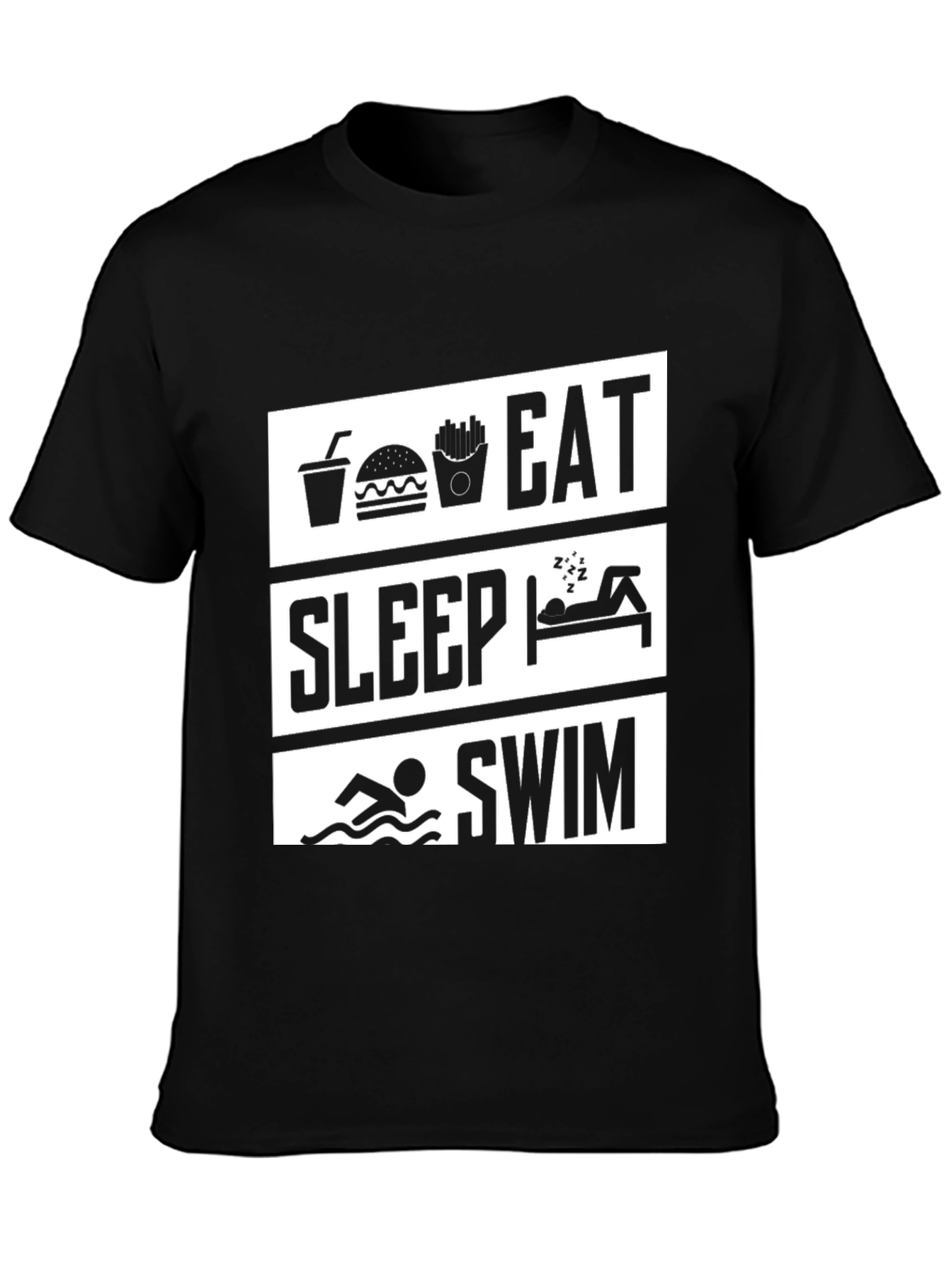 Eat Sleep Swim Graphic Tee - Black Cotton T-Shirt