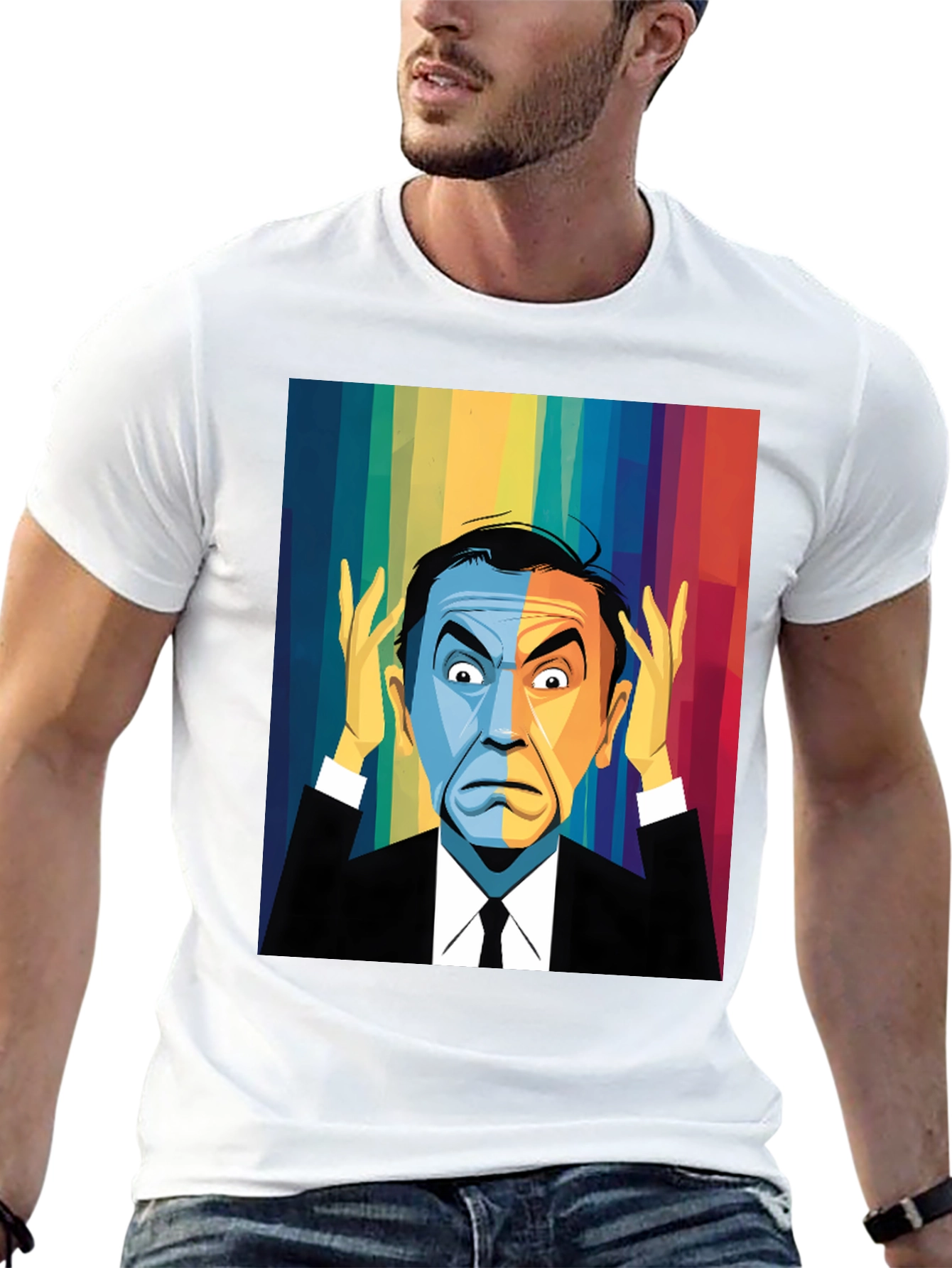 Pop Art Rainbow Portrait Black T-Shirt