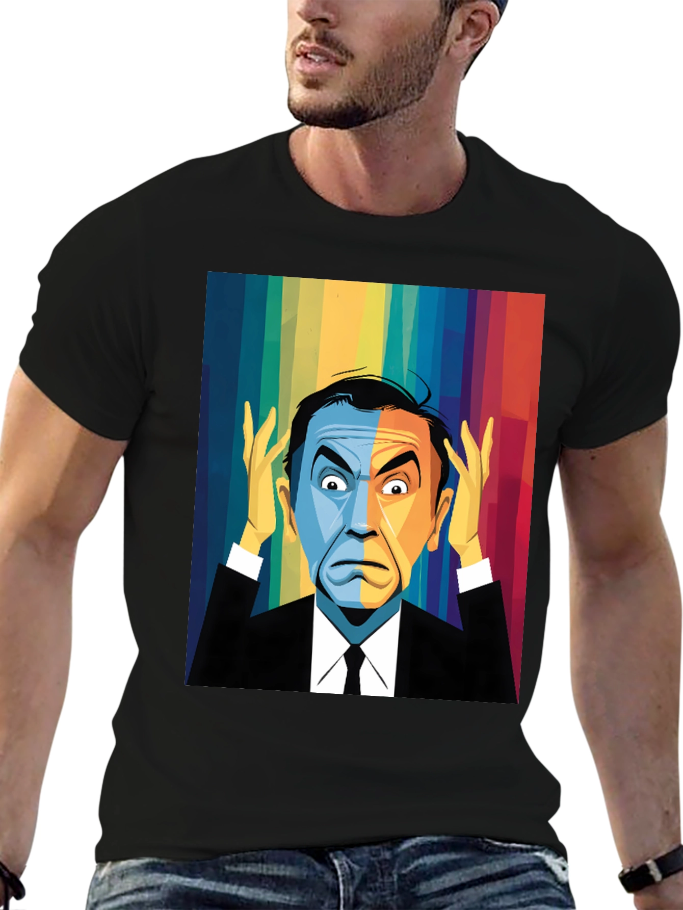 Pop Art Rainbow Portrait Black T-Shirt