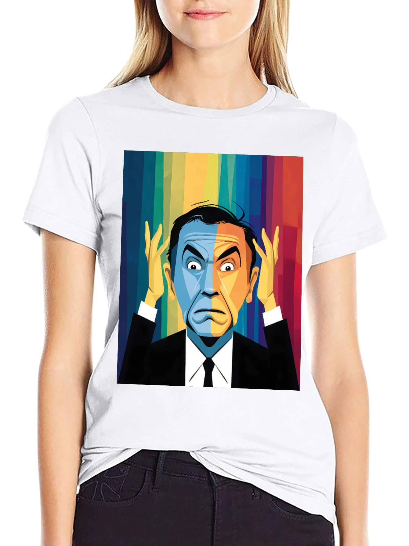 Pop Art Rainbow Portrait Black T-Shirt