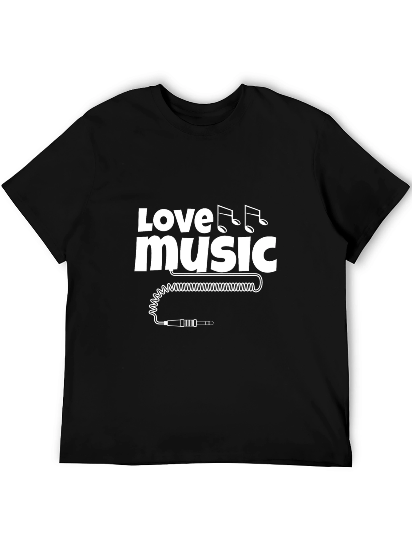 Love Music Black T-Shirt with Audio Jack Graphic