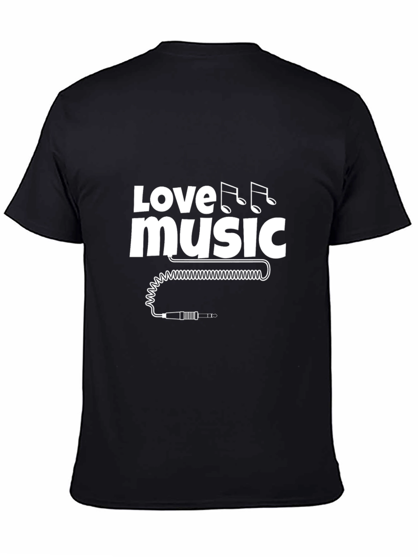 Love Music Black T-Shirt with Audio Jack Graphic
