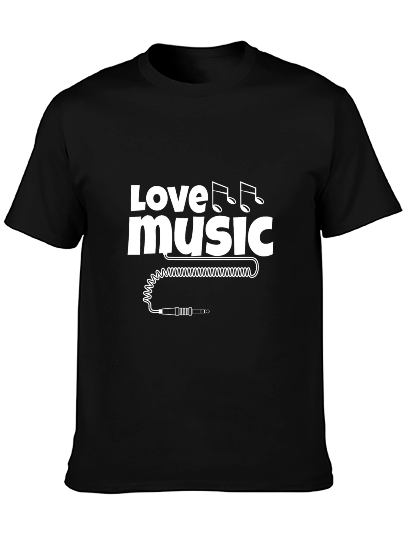 Love Music Black T-Shirt with Audio Jack Graphic