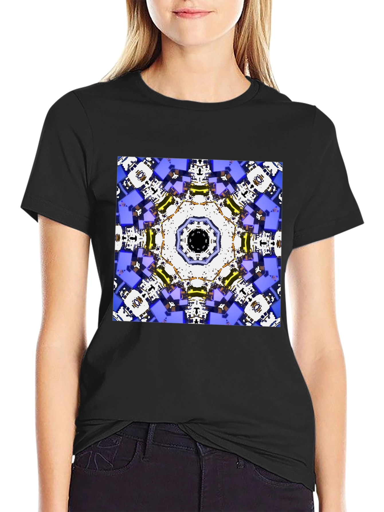 Geometric Kaleidoscope Print Black T-Shirt