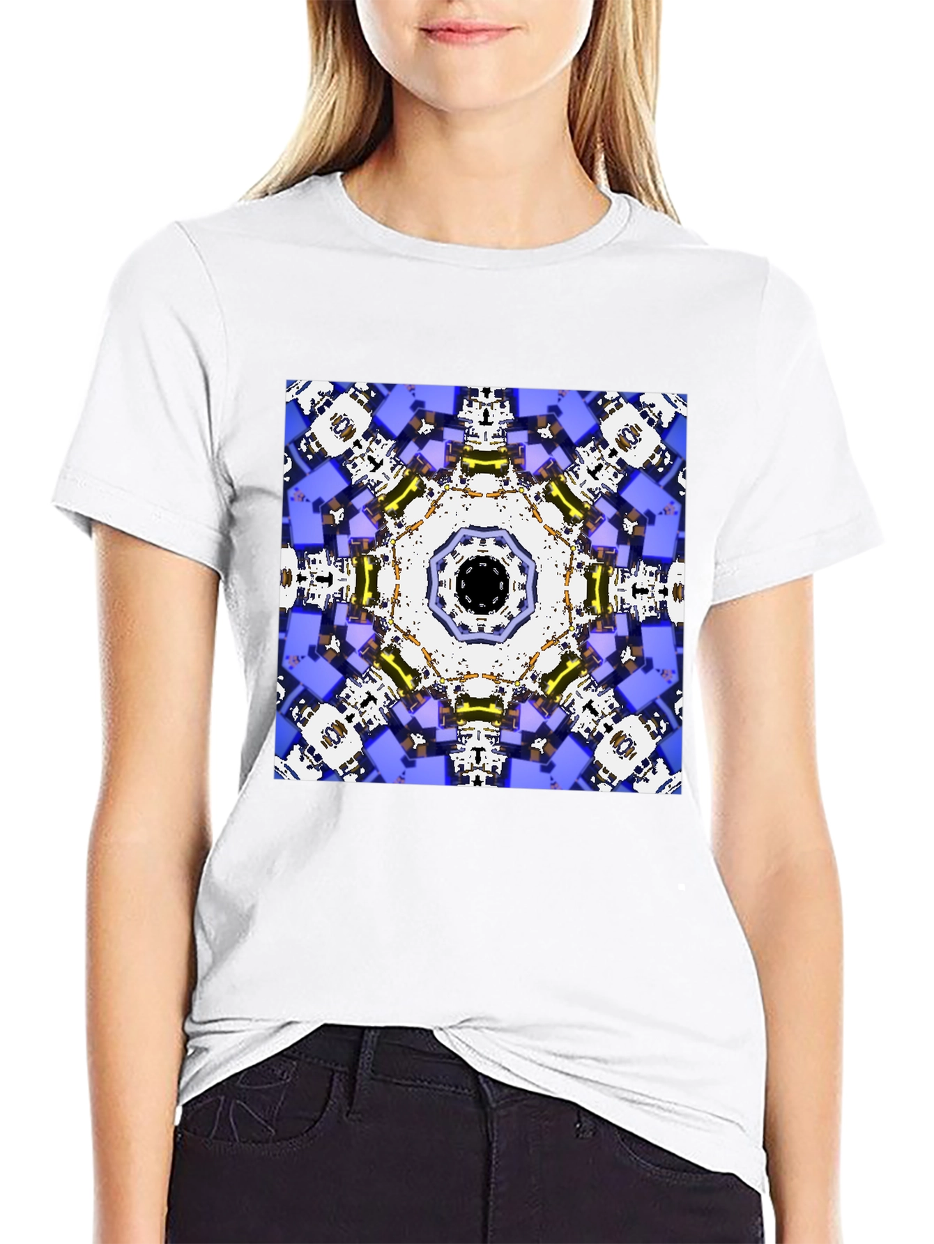 Geometric Kaleidoscope Print Black T-Shirt