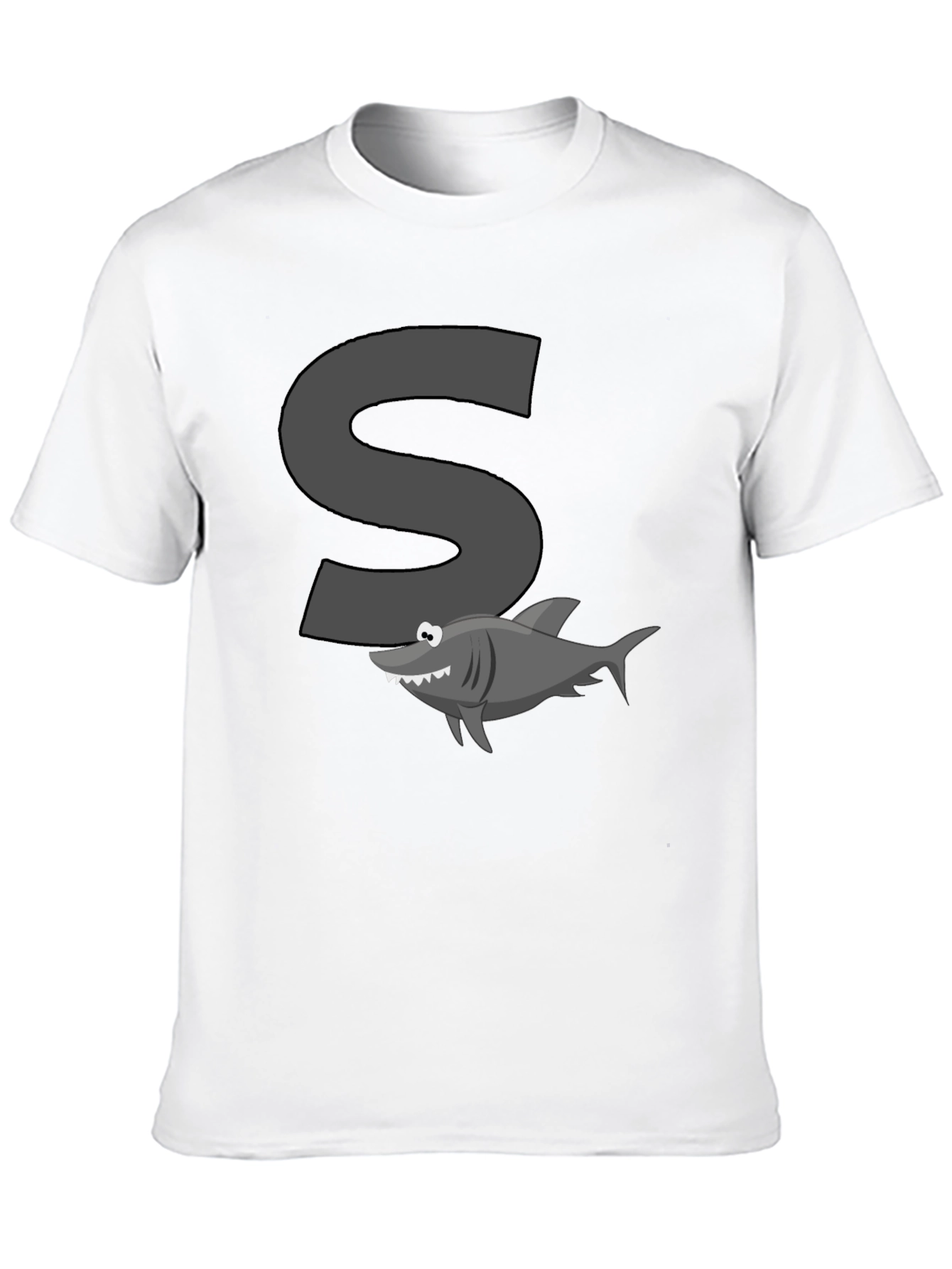 Shark S Letter Cartoon Black T-Shirt