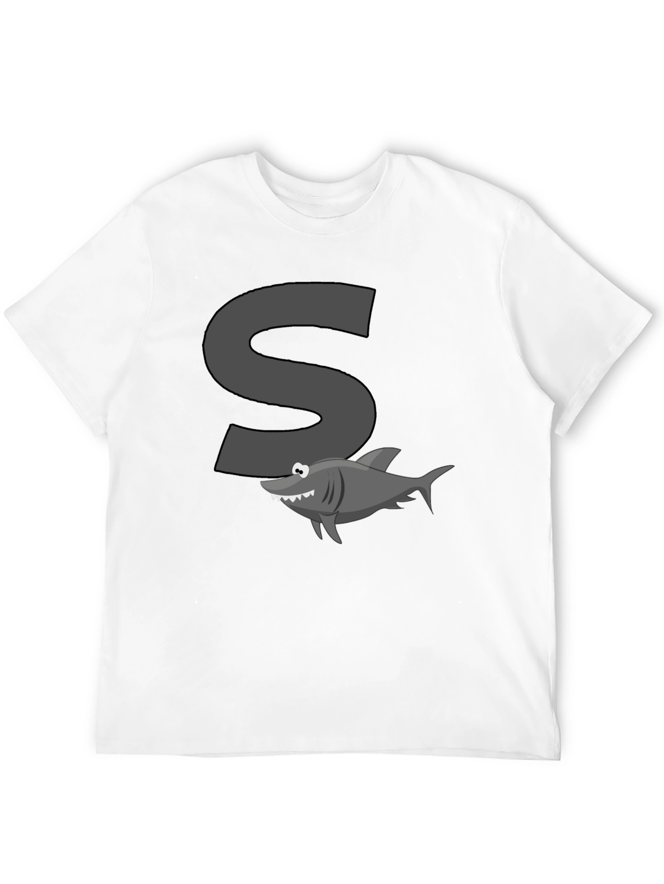 Shark S Letter Cartoon Black T-Shirt