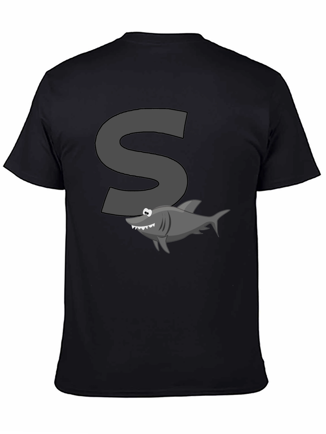 Shark S Letter Cartoon Black T-Shirt
